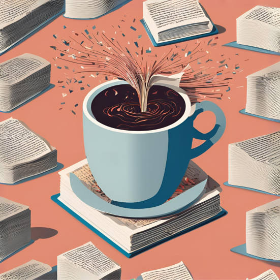 kaffekop omgivet af bøger